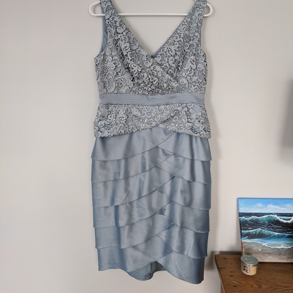 Adrianna Papell Powder Blue Lace & Satin Dress